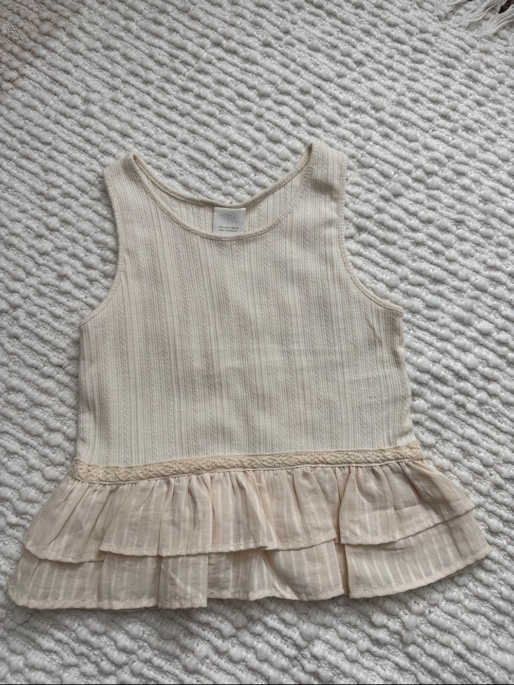Zara Cream Ruffled Tank Top for Girls (size 9-10)